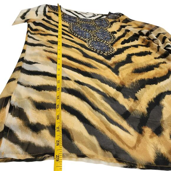 Chicos Womens Sheer Tunic Blouse Size Small Tiger Animal Print Old Money - Picture 9 of 9